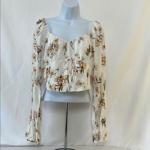 Gianni Bini GB Women’s XL Floral Pattern Crop Top Long Sleeves Elastic Blouse
